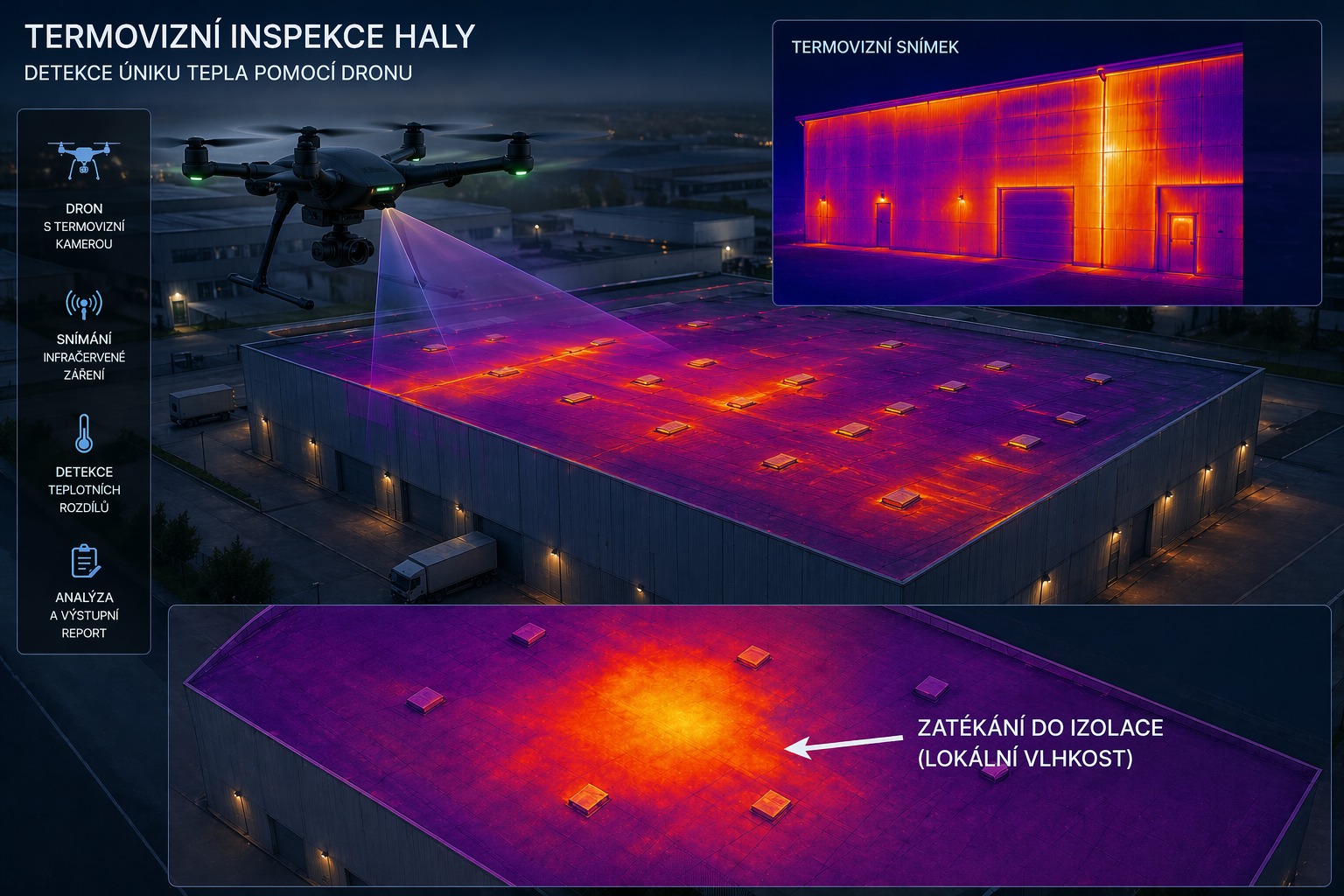 Termovizní inspekce střechy dronem